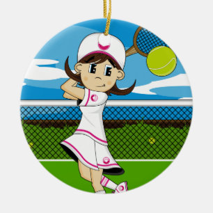 Gullig tennisflickaprydnad julgransprydnad keramik