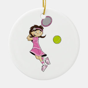 Gullig tennisflickaprydnad julgransprydnad keramik