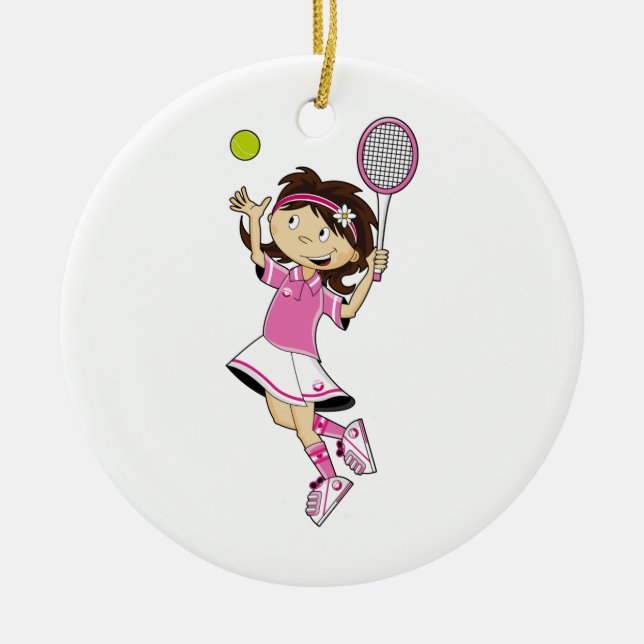 Gullig tennisflickaprydnad julgransprydnad keramik (Framsidan)