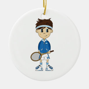 Gullig tennispojkeprydnad julgransprydnad keramik