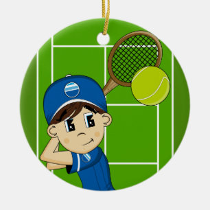 Gullig tennispojkeprydnad julgransprydnad keramik