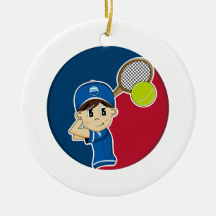 Gullig tennispojkeprydnad julgransprydnad keramik