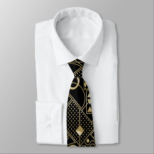 Gullig tie för mönster för art décoguldsvart slips