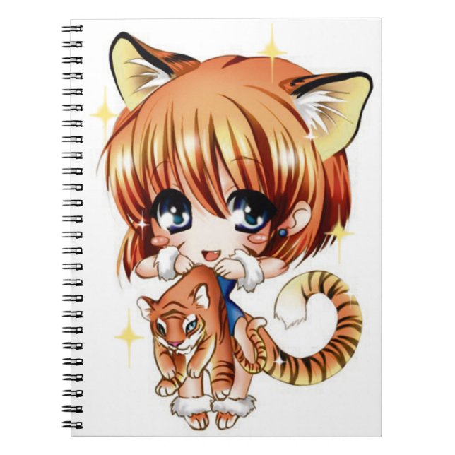 Gullig tigerkärlekanteckningsbok anteckningsbok med spiral (Framsidan)