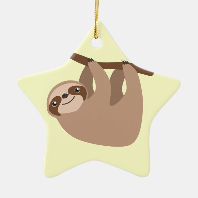 Gullig Tre-Toed Sloth Julgransprydnad Keramik (Framsidan)