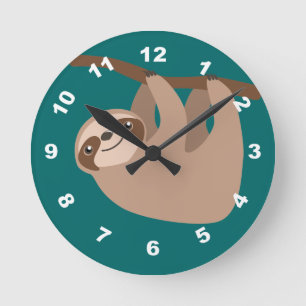 Gullig Tre-Toed Sloth Rund Klocka