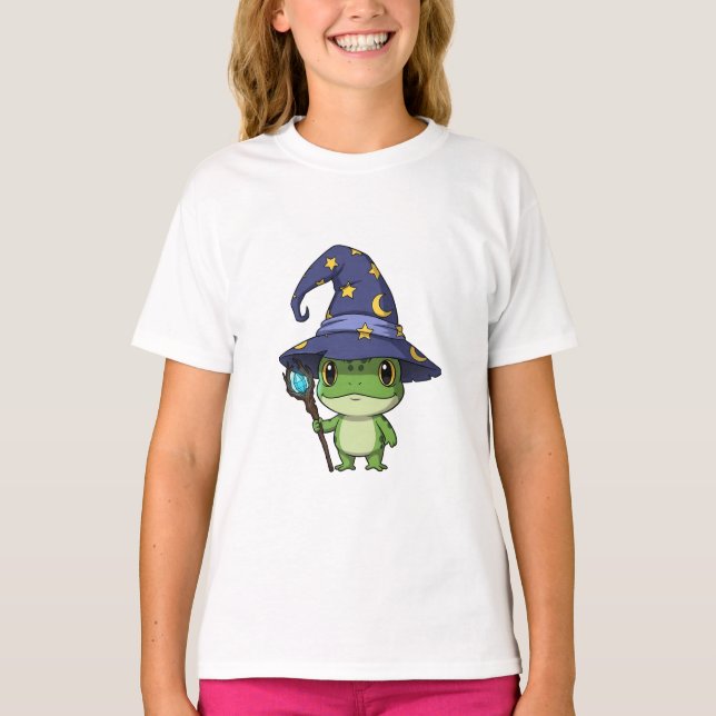 Gullig Trollkarl Groda med Magisk Stav Barn T Shirt (Framsida)