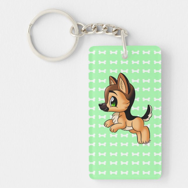 Gullig tysk herdevalpdubbla sid Keychain (Framsidan)
