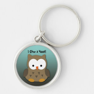 Gullig uggla Keychain med beställnings- text Rund Silverfärgad Nyckelring