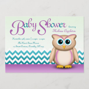 Gullig uggla - lilor & turkossparrebaby shower inbjudningar