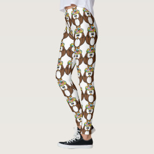 Gullig uggla med blom- krandamasker leggings