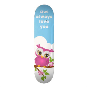 Gullig ugglaflicka på en grenSkateboard Skateboard Bräda 20 Cm