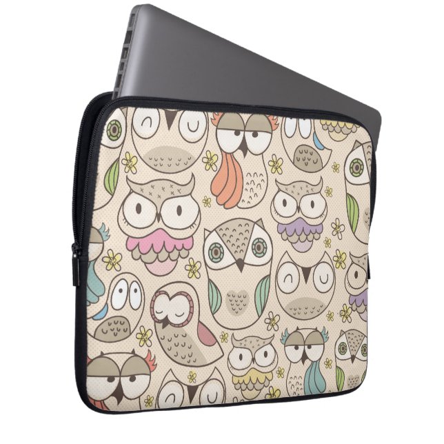 Gullig ugglamönsterlaptop sleeve (Framsidan Höger)