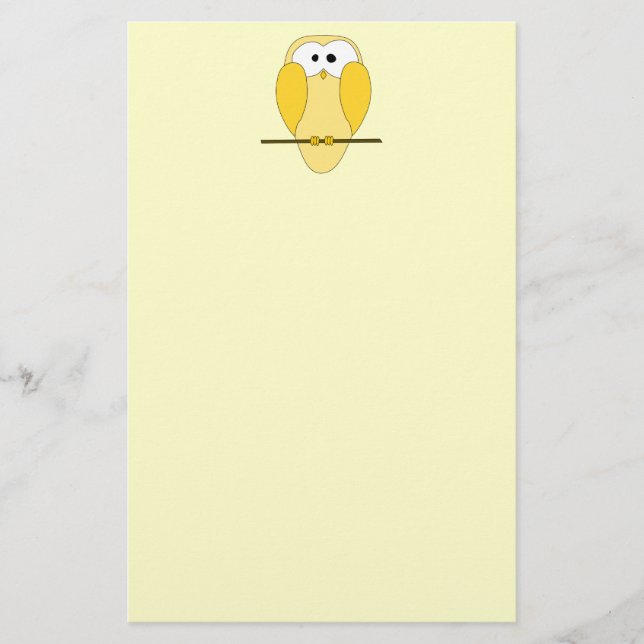 Gullig ugglatecknad. Yellow. Brevpapper (Framsida)