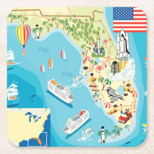 Gullig ungeFlorida karta Underlägg Papper Kvadrat