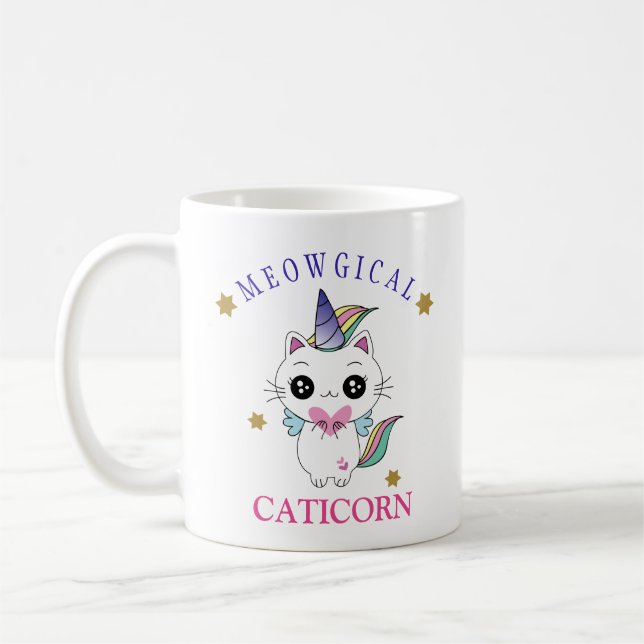 Gullig Unicorn Caticorn Kaffemugg (Vänster)