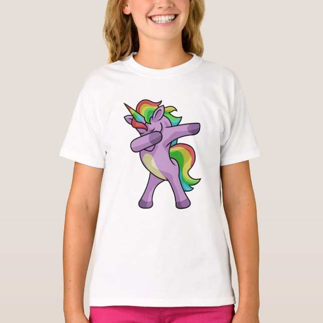 Gullig Unicorn Dabbers T Shirt (Framsida)