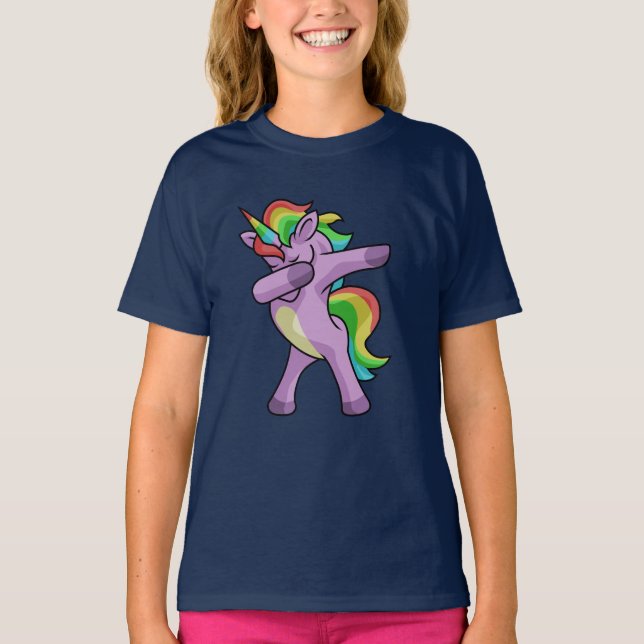 Gullig Unicorn Dabbers Tee Shirt (Framsida)