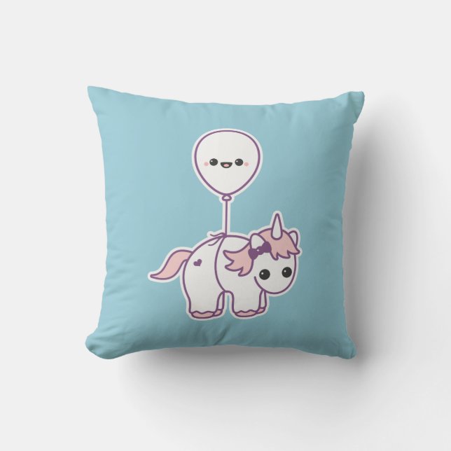 Gullig Unicorn med ballongen Kudde (Framsida)