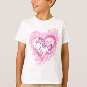 Gullig Unicorn med klotterblomma- & hjärtaT-tröj Tee Shirt