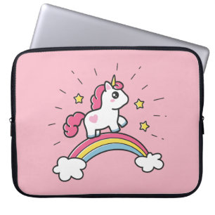 Gullig Unicorn på en regnbågedesign Laptop Fodral