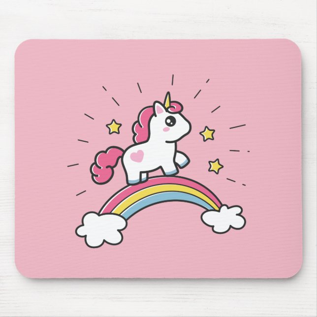 Gullig Unicorn på en regnbågedesign Musmatta (Framsidan)