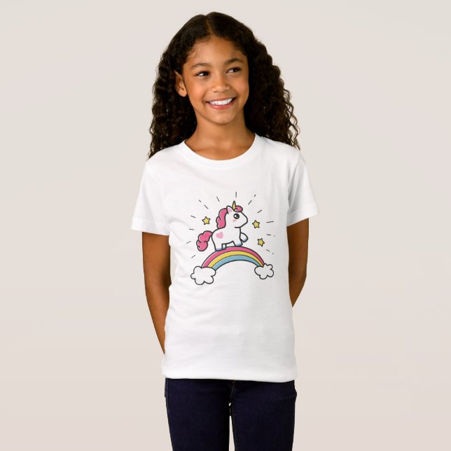 Gullig Unicorn på en regnbågedesign Tröja (Hel framsida)