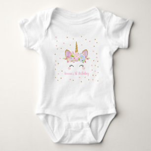 Gullig UnicornbabyBodysuit en 1st födelsedag för T Shirt