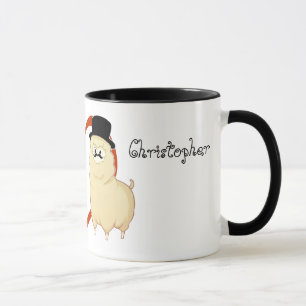 Gullig utsmyckad Alpaca kopplar ihop med Mugg