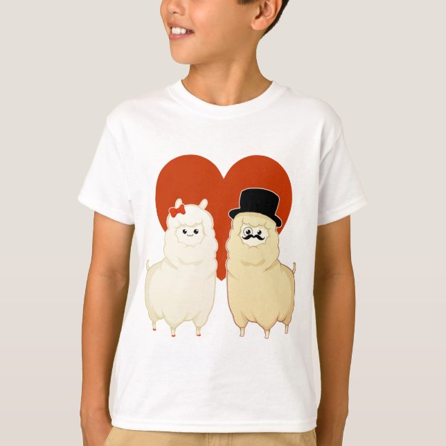 Gullig utsmyckad Alpaca kopplar ihop T-shirt (Framsida)