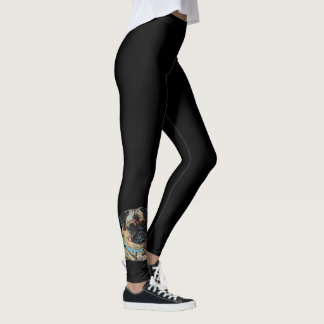 Gullig valp för svart för mopstatueringhund leggings