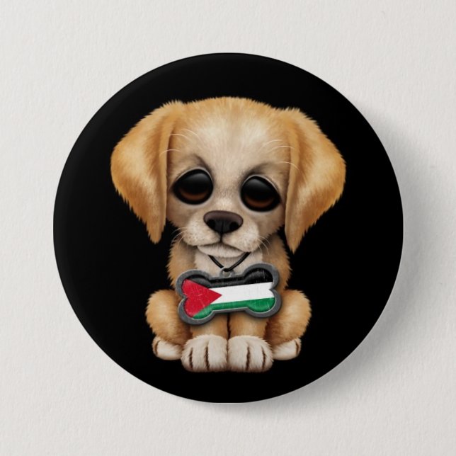 Gullig valp med den palestinska flaggahundmärkren, knapp (Framsida)