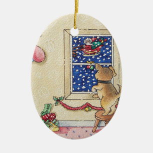 gullig valp och santa julprydnad julgransprydnad keramik