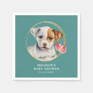 Gullig valphund med blommababy shower pappersservett