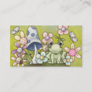 Gullig vårdesign med djur och blommor visitkort
