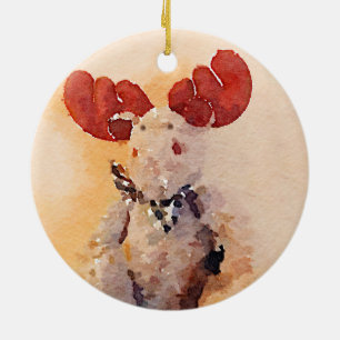 Gullig vattenfärgälg julgransprydnad keramik