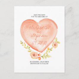 Gullig vattenfärghjärta & blommor sparar datera meddelande vykort