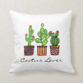 Gullig vattenfärgkaktus i krukar kudde