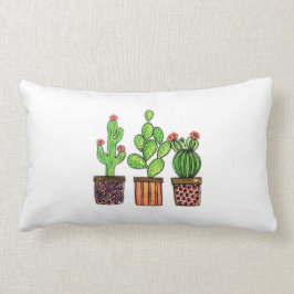 Gullig vattenfärgkaktus i krukar lumbarkudde