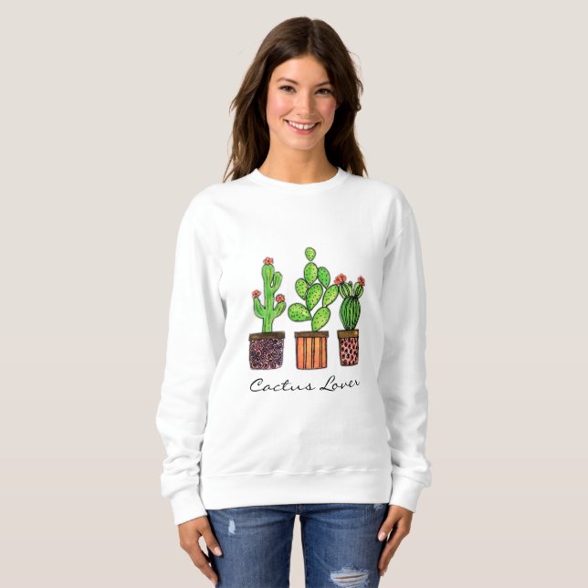 Gullig vattenfärgkaktus i krukar tee shirt (Hel framsida)