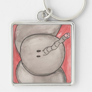 Gullig vattenfärgtecknadelefant Keychain Fyrkantig Silverfärgad Nyckelring