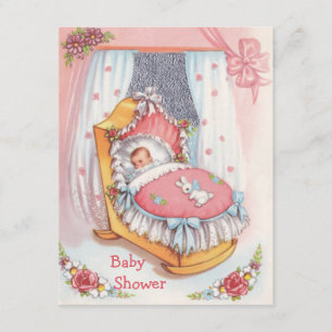 Gullig vintageflicka i lathundrosababy shower inbjudningar