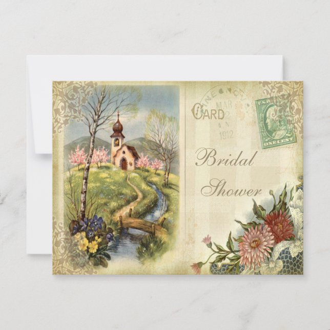 Gullig vintagekyrkamöhippa inbjudningar (Framsida)