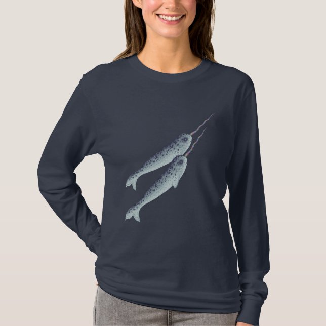 Gullig vit och grå färg Narwhals som tillsammans Tee Shirt (Framsida)