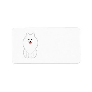 Gullig vithund. Spitz eller Pomeranian. Adressetikett