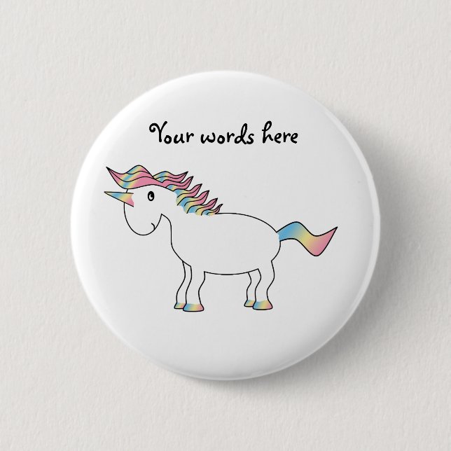 Gullig vitregnbågeunicorn knapp (Framsida)