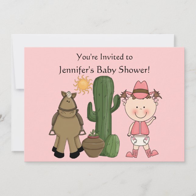 Gullig western flicka- & hästponnyanpassningsbar inbjudningar (Framsida)