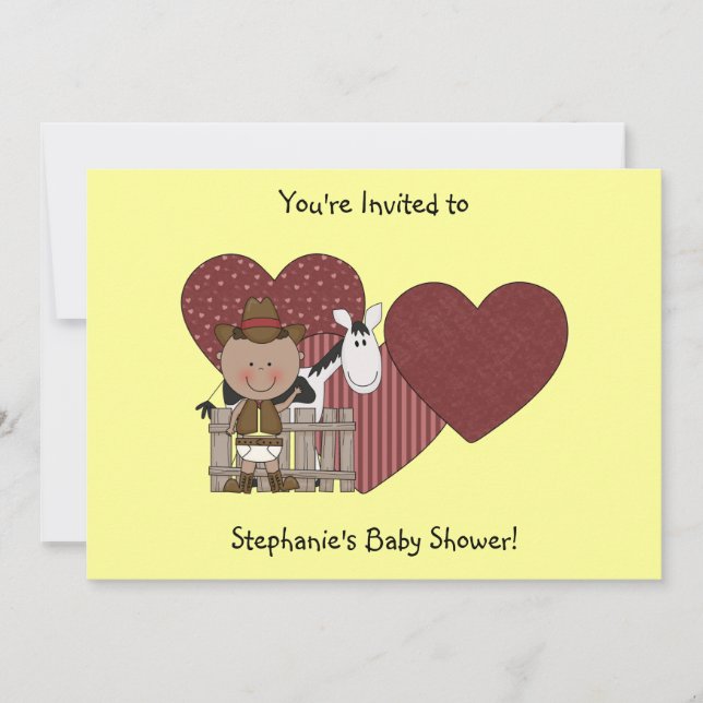 Gullig western pojke- & hästponnyanpassningsbar inbjudningar (Framsida)