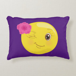 Gullig Winky flicka Emoji (blommigten) Prydnadskudde
