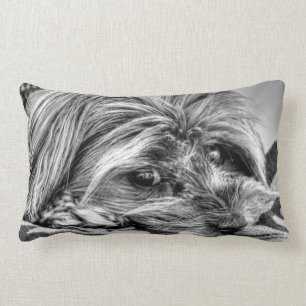 Gullig Yorkie för Yorkshire Terrier svartvit kons Lumbarkudde